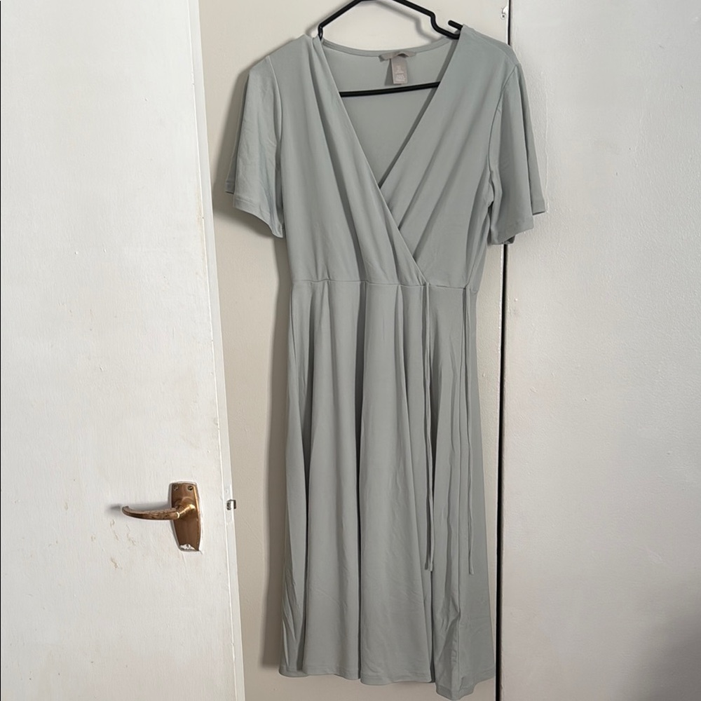 Elegant Ash Green Wrap Dress